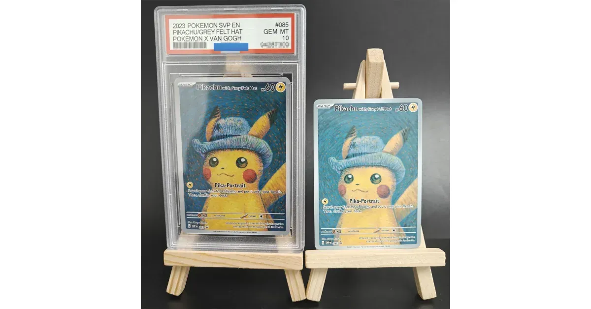 קלף פוקימון פיקachu עם כובע אפור