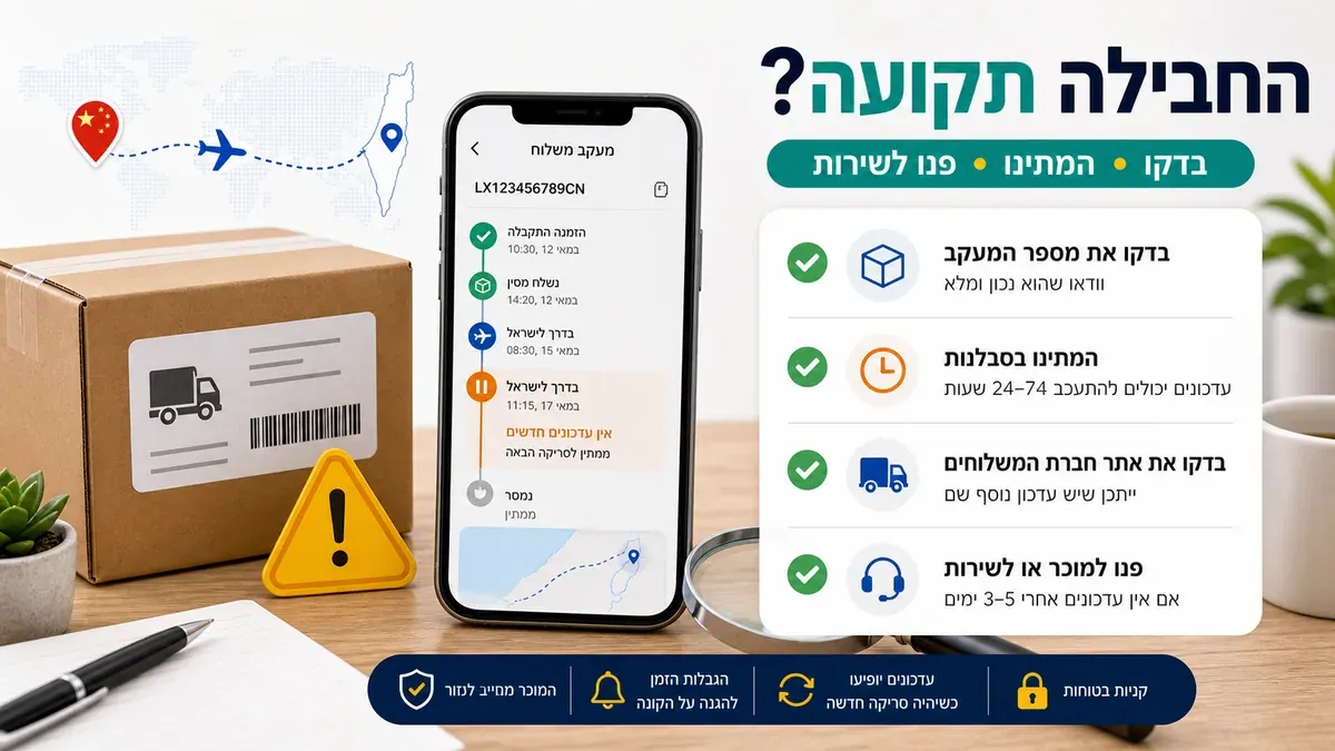 חבילה מסין תקועה במעקב - בדיקה המתנה ופנייה לשירות