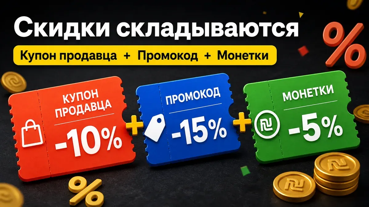 Как складываются скидки AliExpress - купон продавца, промокод и монетки