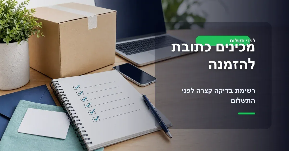 הכנת כתובת להזמנה עם רשימת בדיקה לפני התשלום