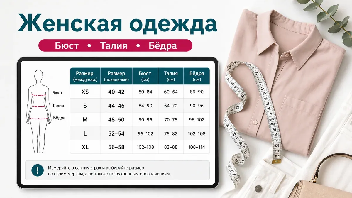 Женская одежда AliExpress - бюст, талия и бедра в таблице размеров