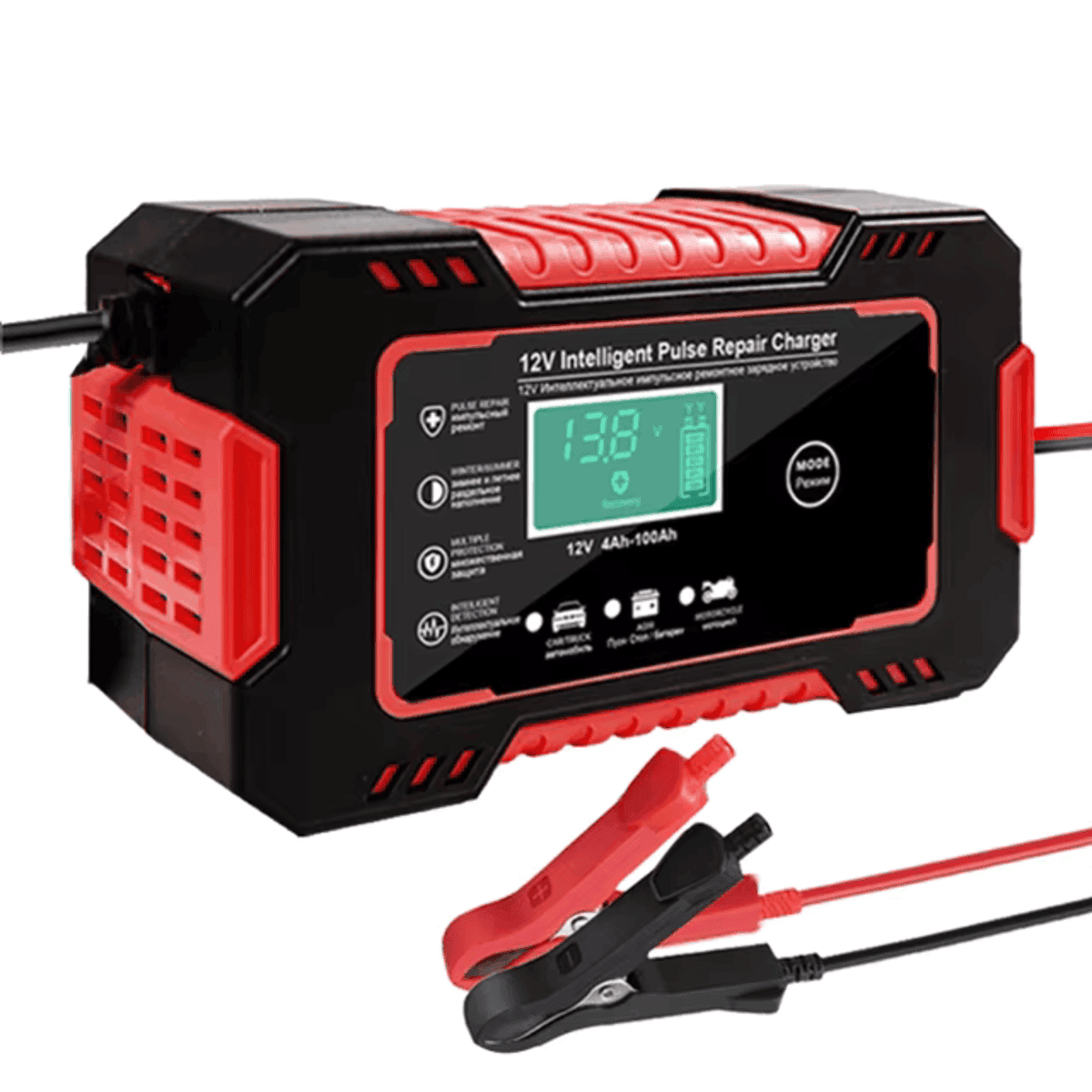 מטען אוטומטי למצברים 12V עם תצוגה דיגיטלית ותיקון מתקדם