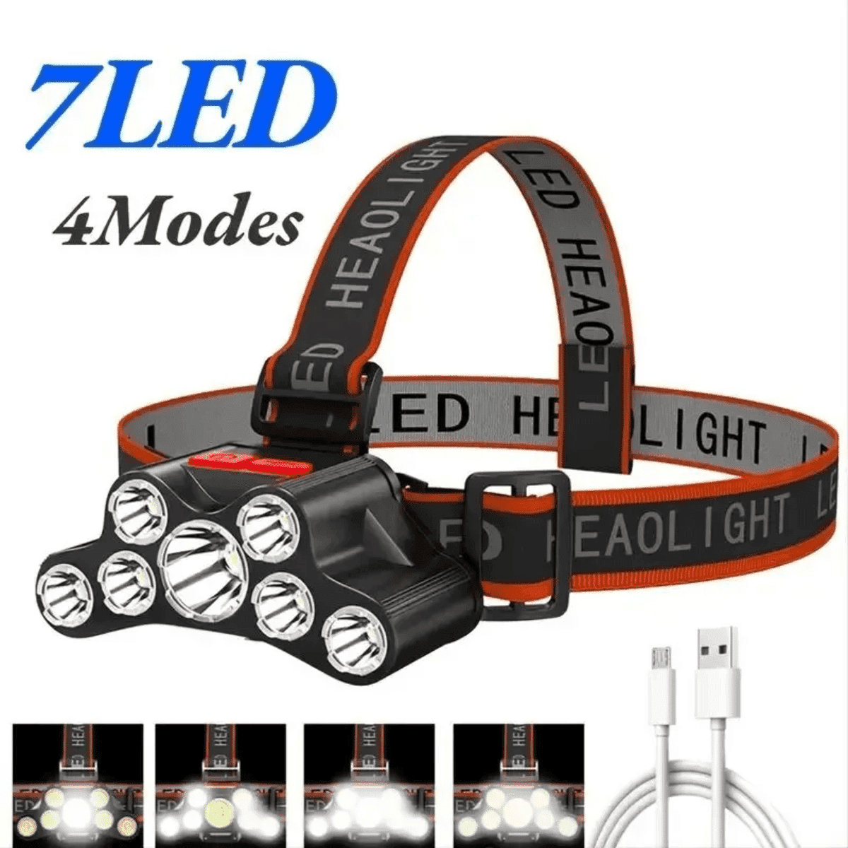 פנס LED נטען 7 נורות – עמיד במים