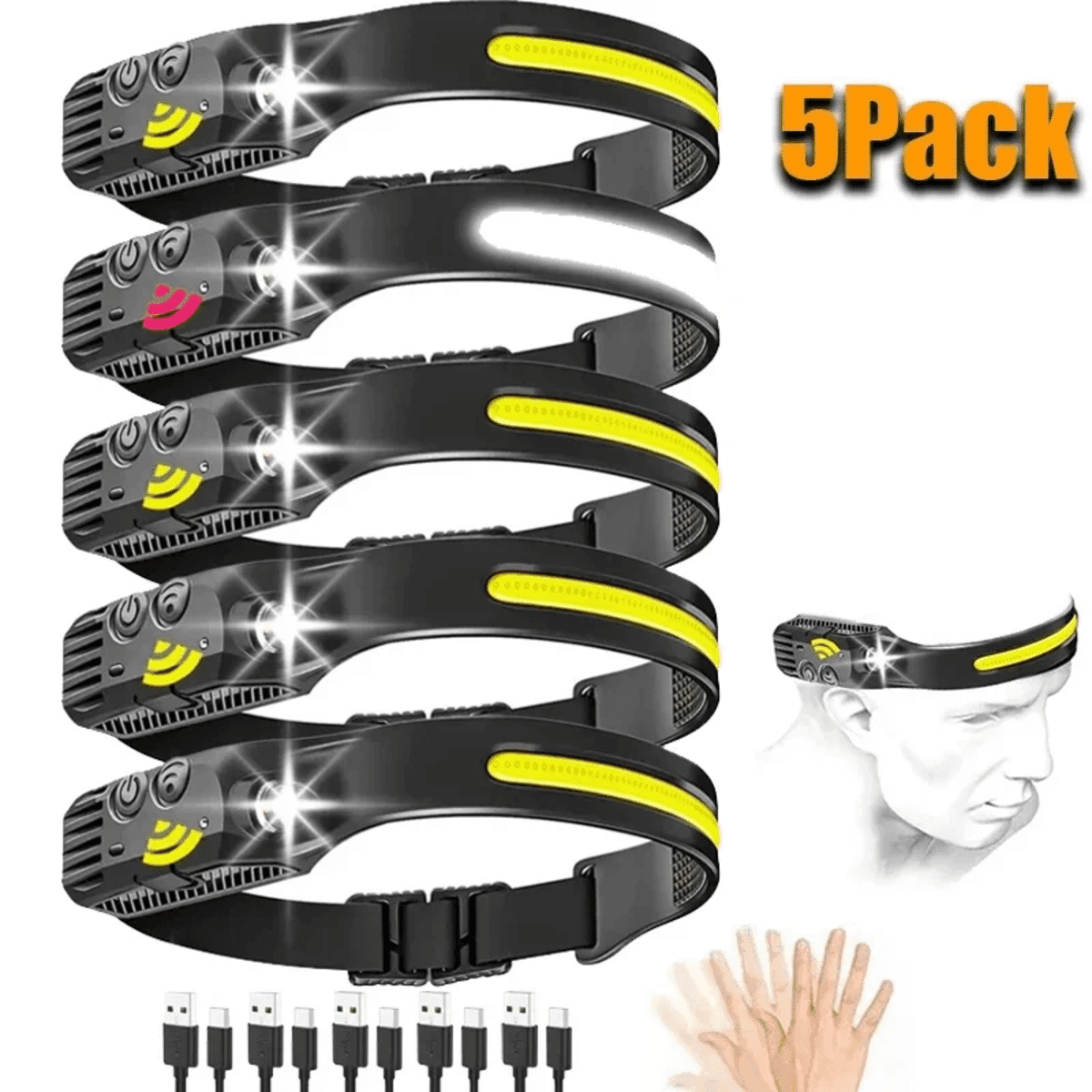 פנס ראש LED עמיד למים עם טעינה ב-USB
