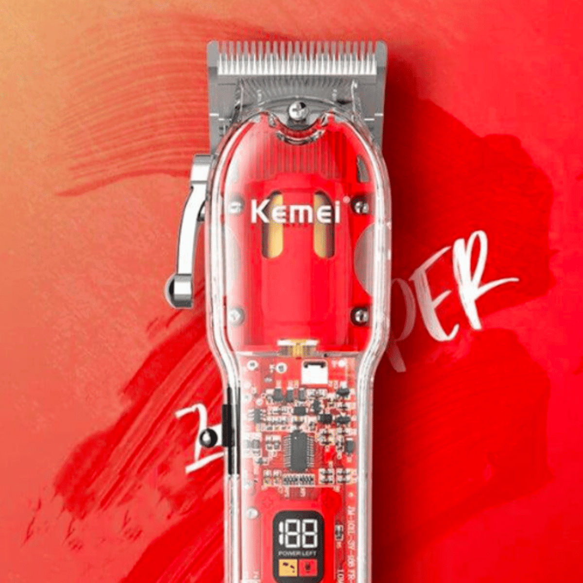 מכונת גילוח מקצועית נטענת Kemei עם מעטפת שקופה