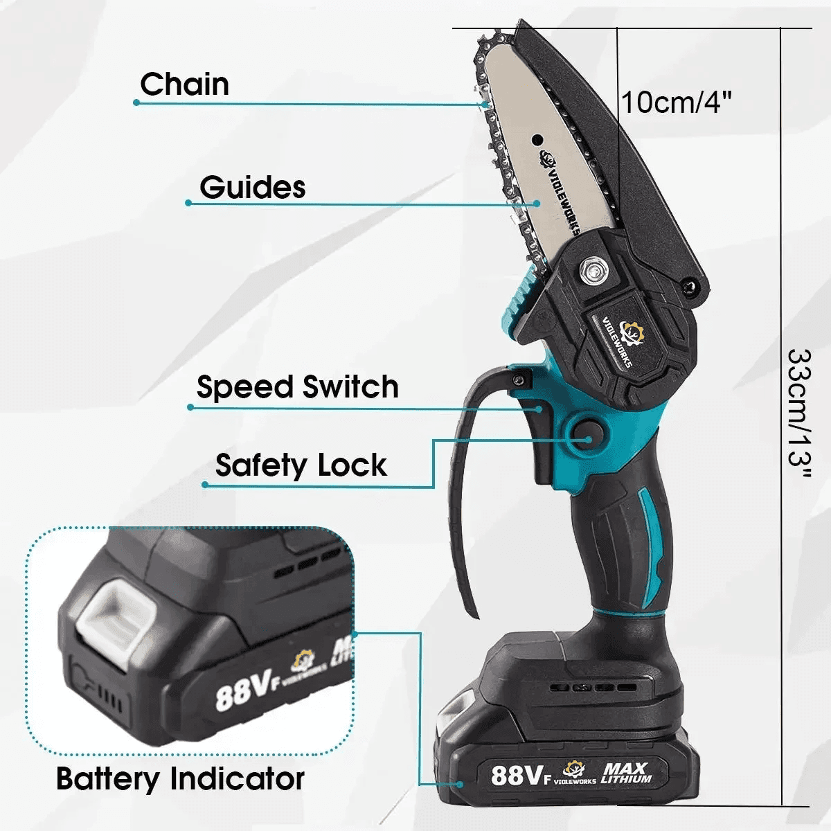 מסור שרשרת נייד עם סוללה נטענת – 1200W, 4 אינץ׳