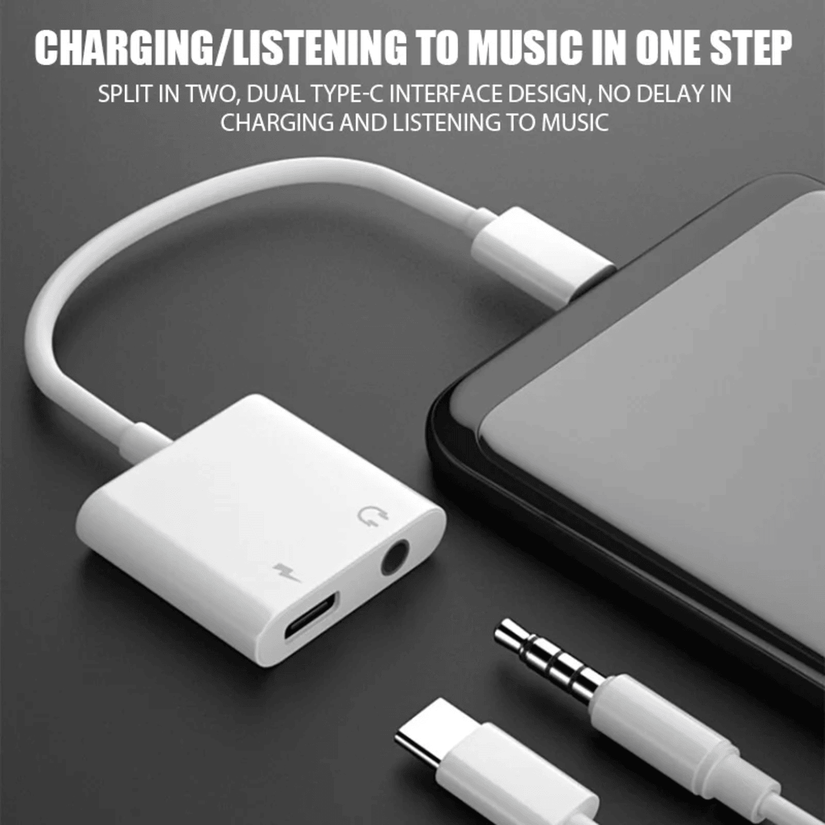 מתאם USB Type-C ל-3.5 מ"מ לאוזניות עם טעינה מהירה למכשירי iPhone, Samsung, Xiaomi