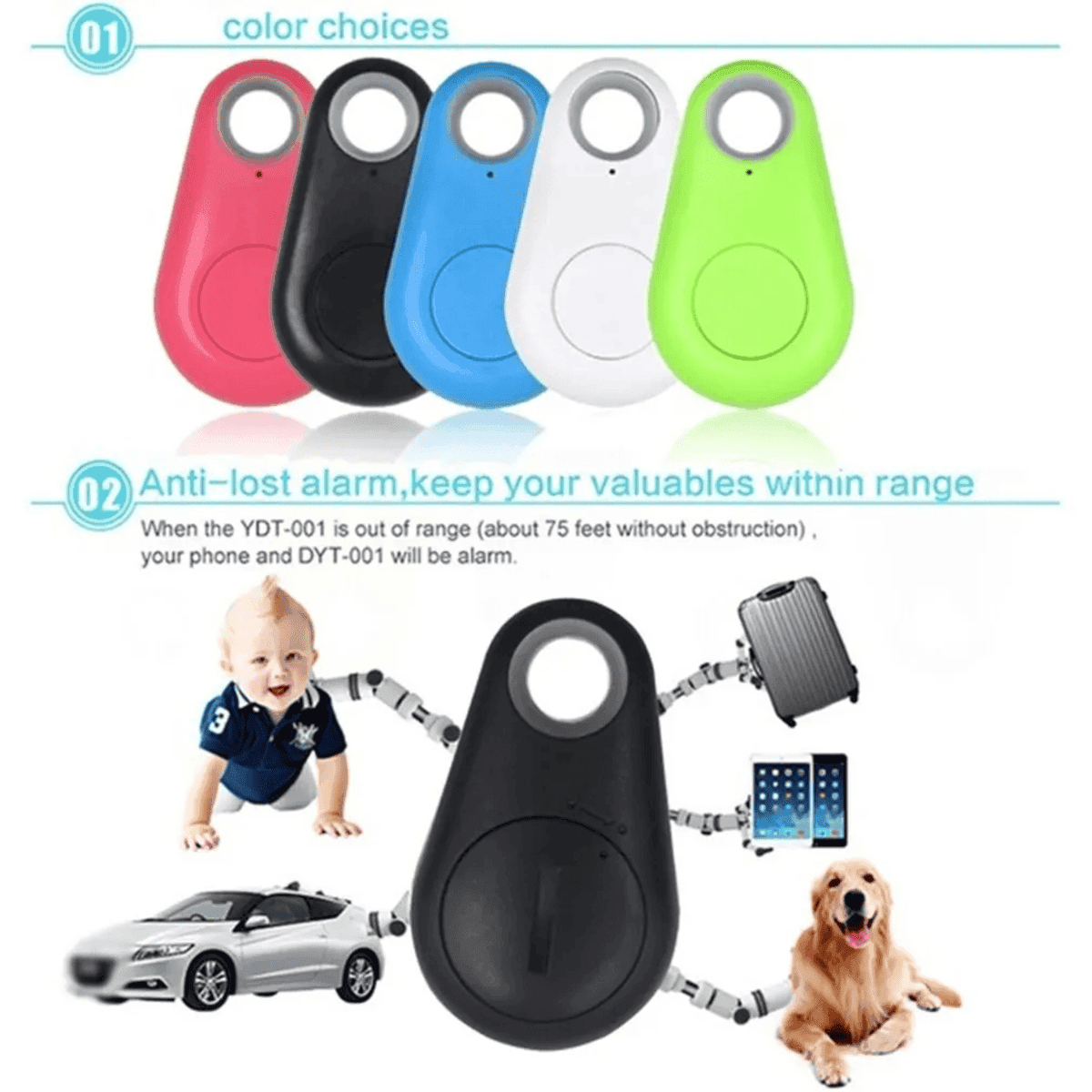 תג חכם לאיתור ילדים, חיות מחמד וחפצים עם Bluetooth – מעקב קל עד 30 מטרים