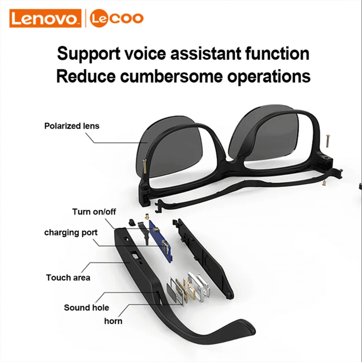 משקפי שמש חכמים Lenovo Lecoo C8 עם אוזניות בלוטוס