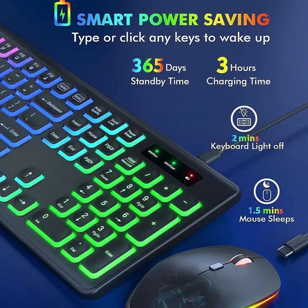 סט מקלדת ועכבר אלחוטיים עם תאורת RGB