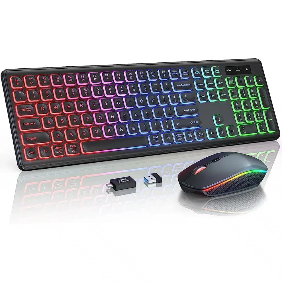 סט מקלדת ועכבר אלחוטיים עם תאורת RGB
