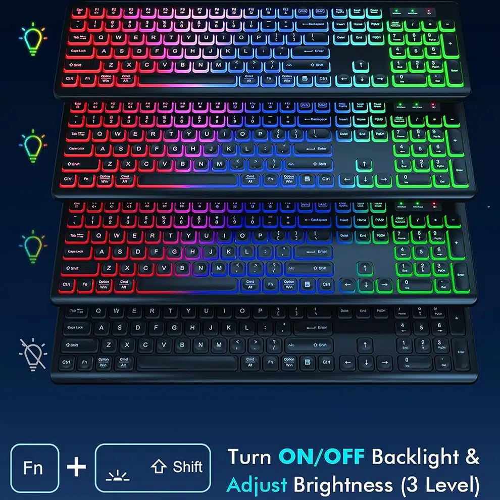 סט מקלדת ועכבר אלחוטיים עם תאורת RGB