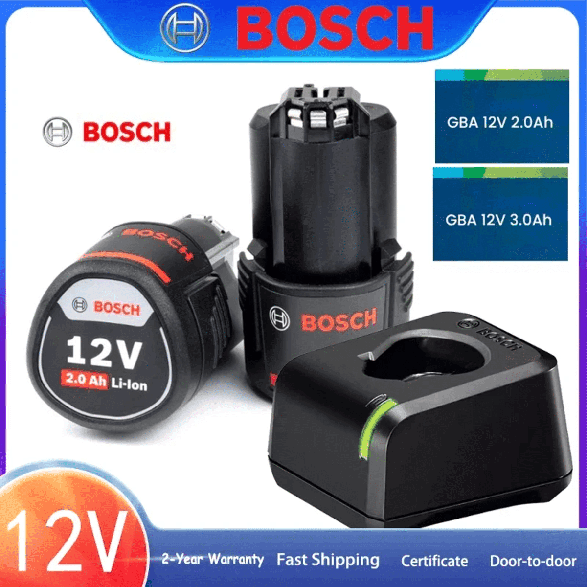 Bosch סוללת 12V ומטען מהיר לכלי עבודה