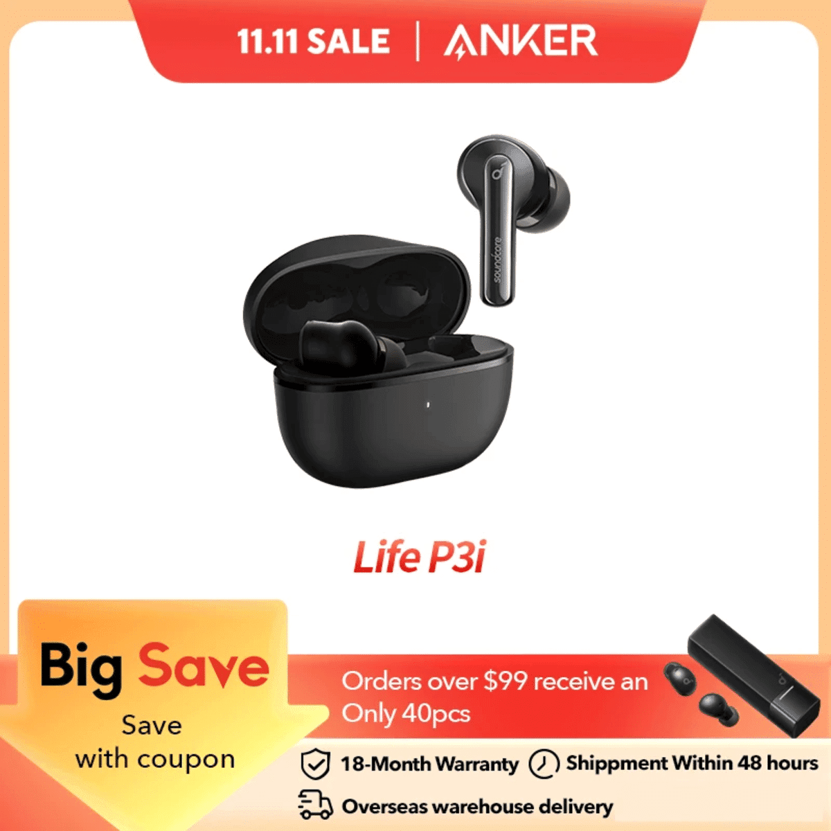 אוזניות אלחוטיות Soundcore Life P3i מבית Anker