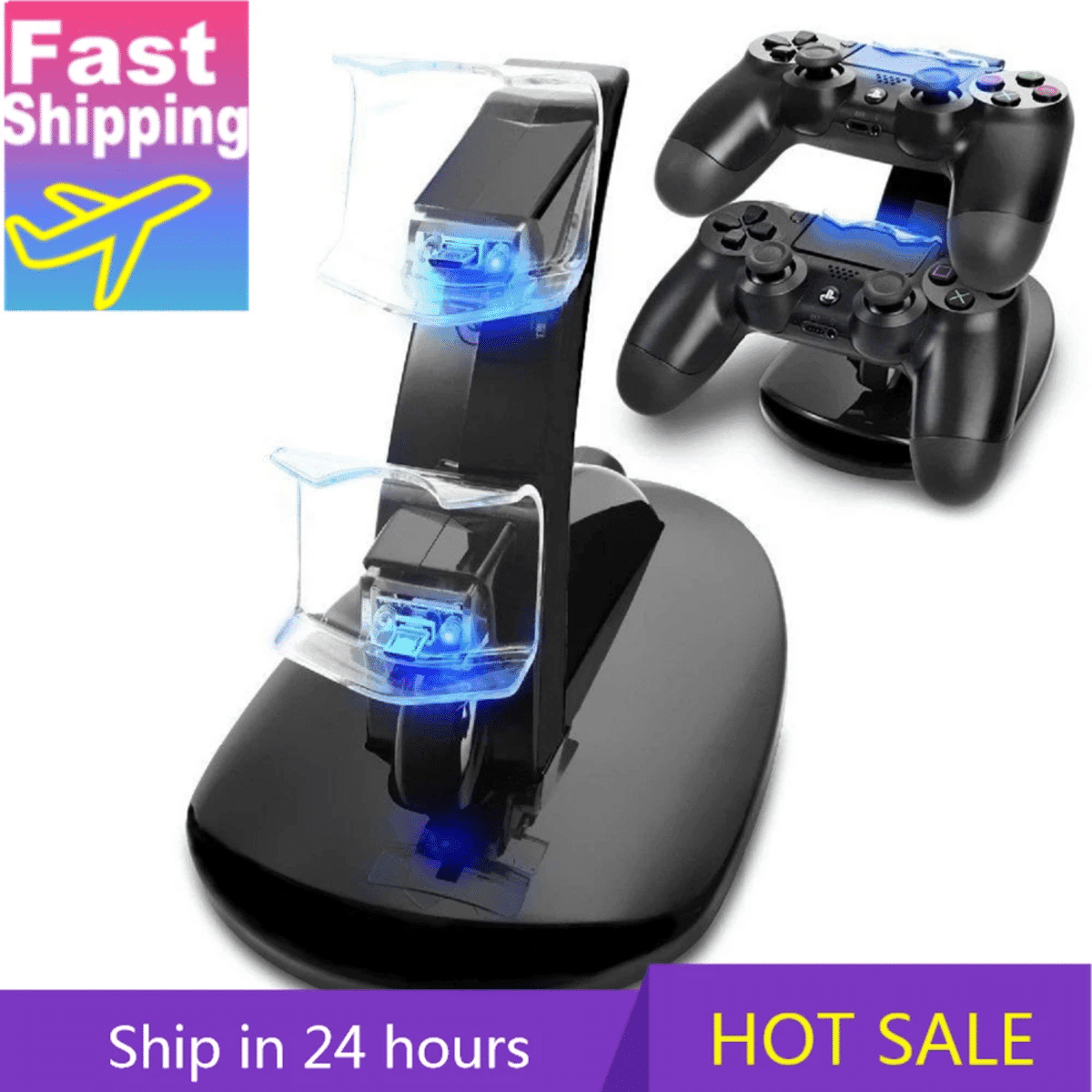 תחנת טעינה כפולה עם תאורת LED לבקרי PS4