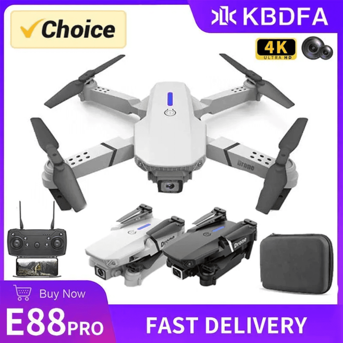 רחפן Kbdfa e88 pro עם מצלמת HD 4K ו-WiFi