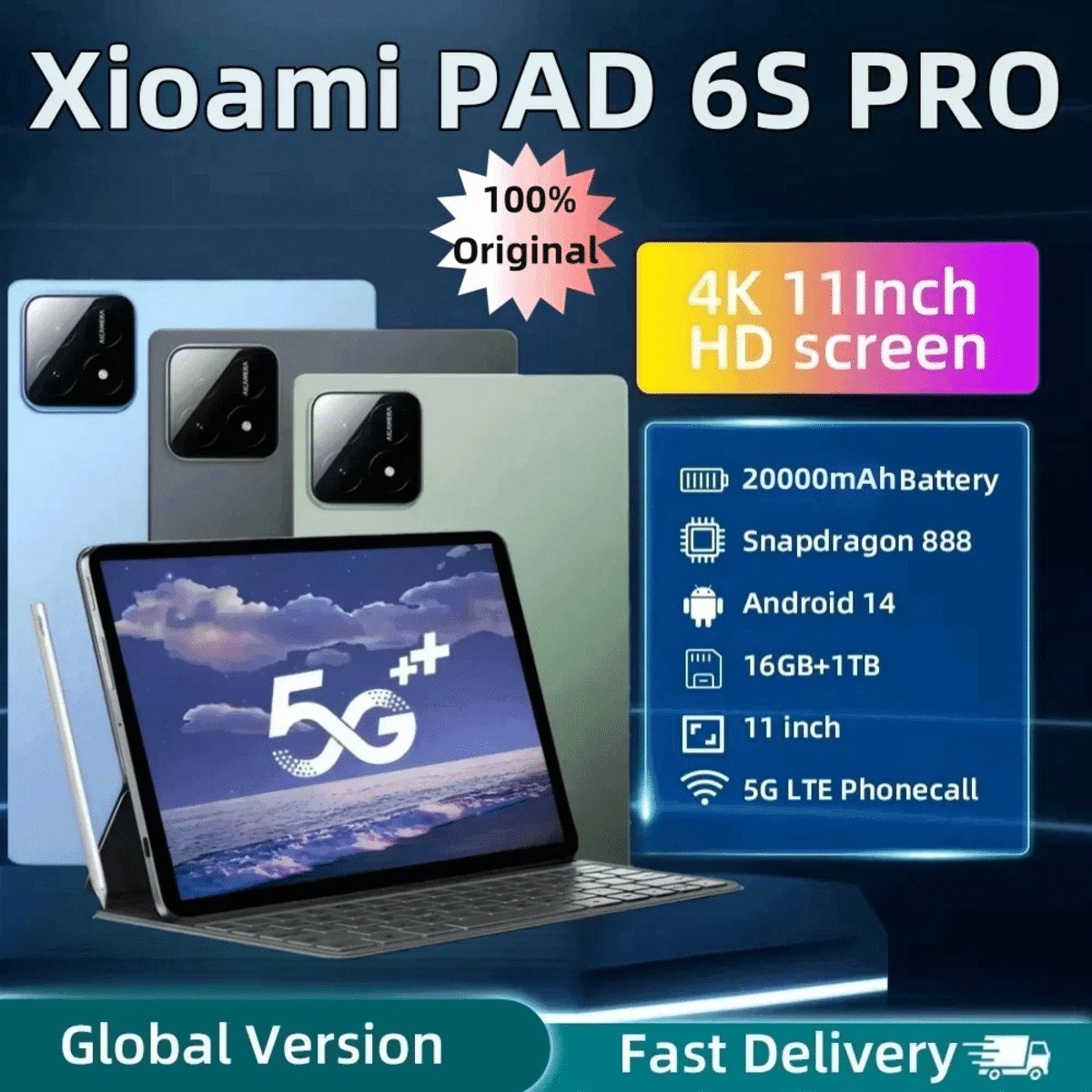 טאבלט Xiaomi Pro 6S 2024 - 16GB+1TB עם מסך 11 אינץ' HD 4K