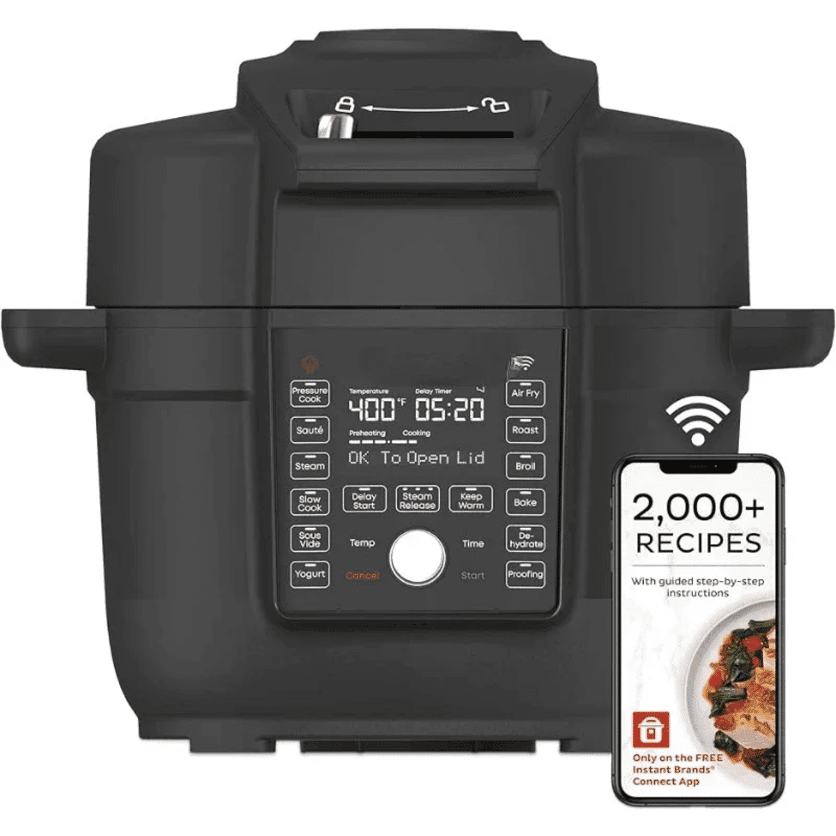 סיר מיידי 6.5 קוארט עם מכסה פריך – 13 ב-1, WiFi ומצב פרייר סיר לחץ