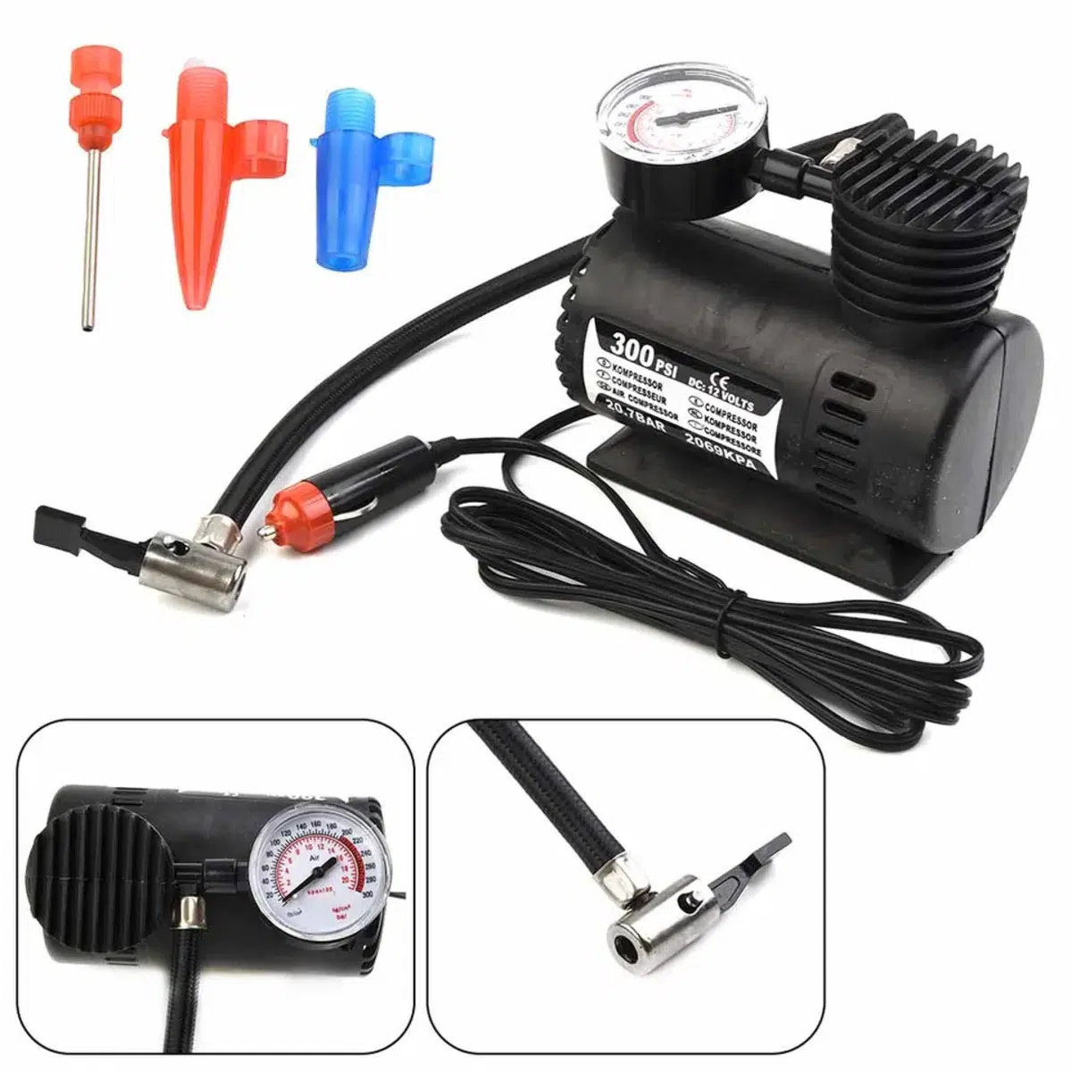 משאבת צמיגים חשמלית ניידת 12V עם מדחס אוויר – מתאים לרכב, אופניים ומשחקי כדור
