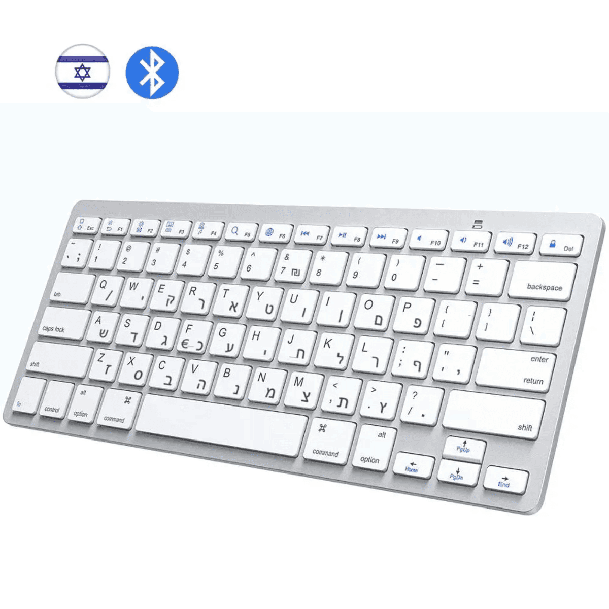 מקלדת Bluetooth אלחוטית דקה במיוחד בעברית – תואמת iOS, iPad, Android, Windows