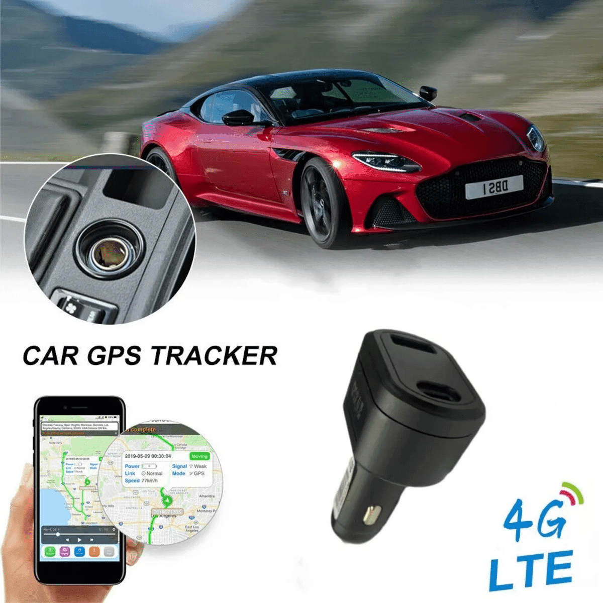 מטען רכב ST-909 כפול USB עם GPS ואפליקציה למעקב