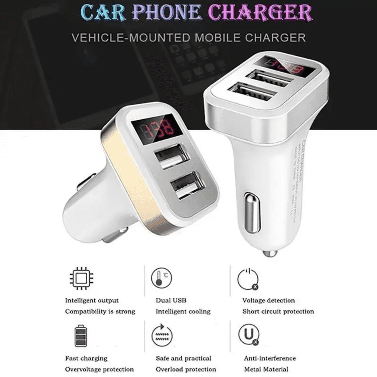 מטען רכב USB פאנל אלומיניום 3 יציאות 3.1A