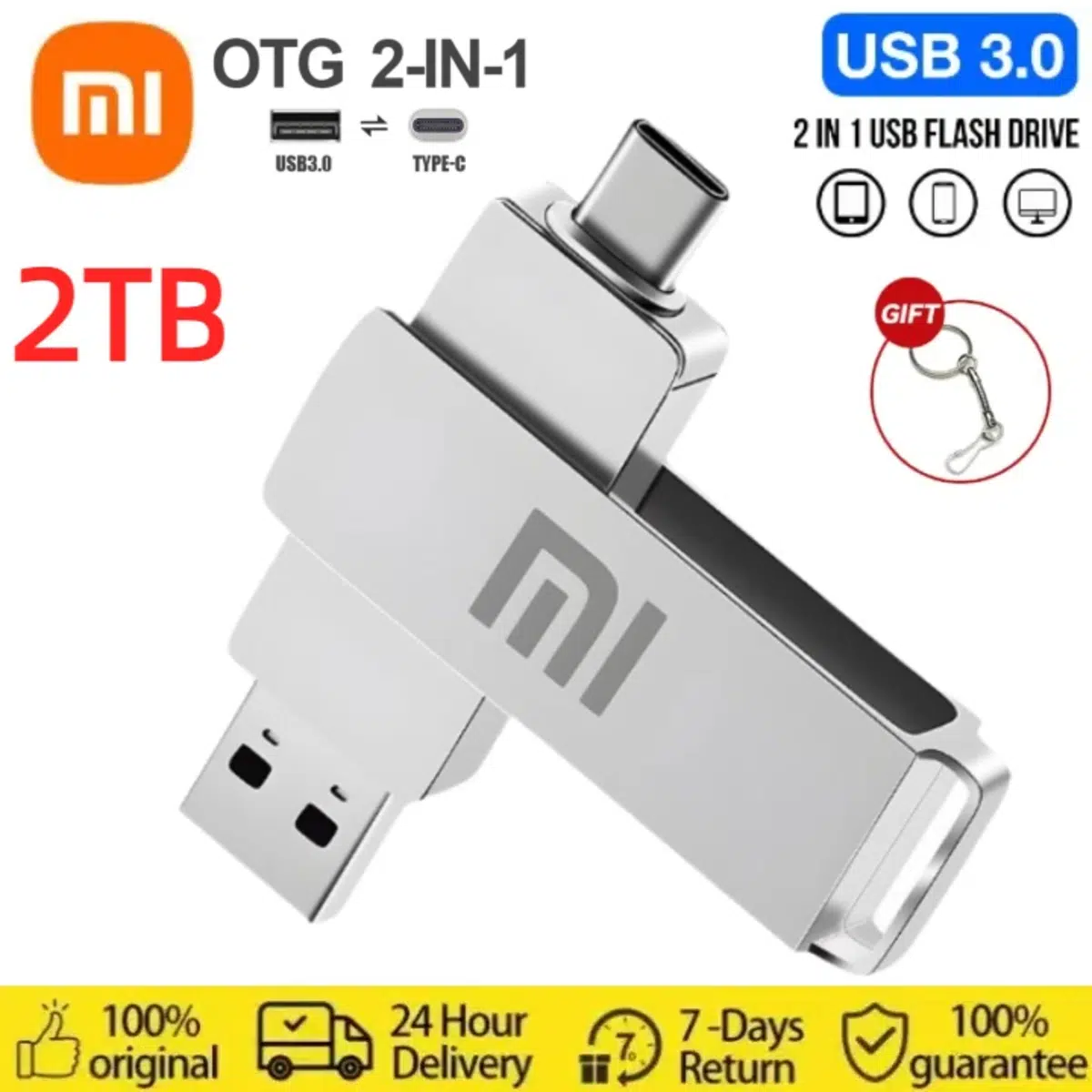 דיסק און קי מיני Xiaomi 2TB עם USB 3.0 ו-Type-C