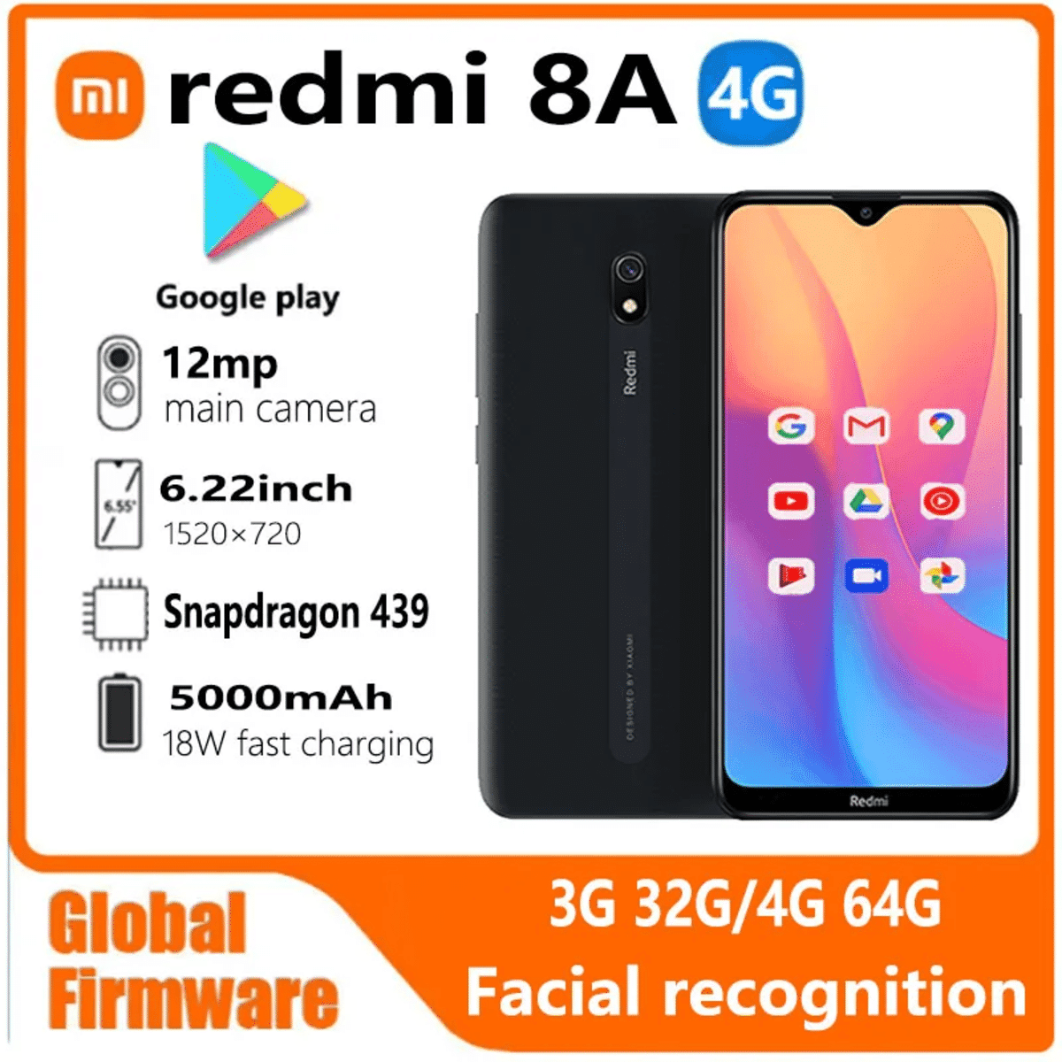 Xiaomi Redmi 8A טלפון חכם עם סוללה עוצמתית