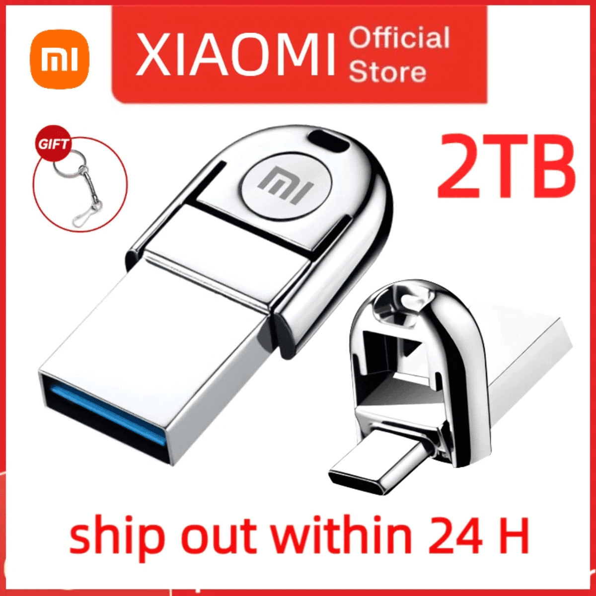דיסק און קי מתכת Xiaomi 2TB עם USB 3.0 ו-Type-C
