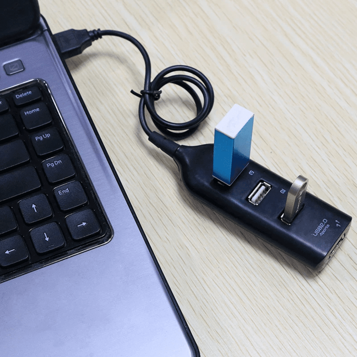 רכזת USB 4 יציאות עם כבל מיני USB – מהירות גבוהה