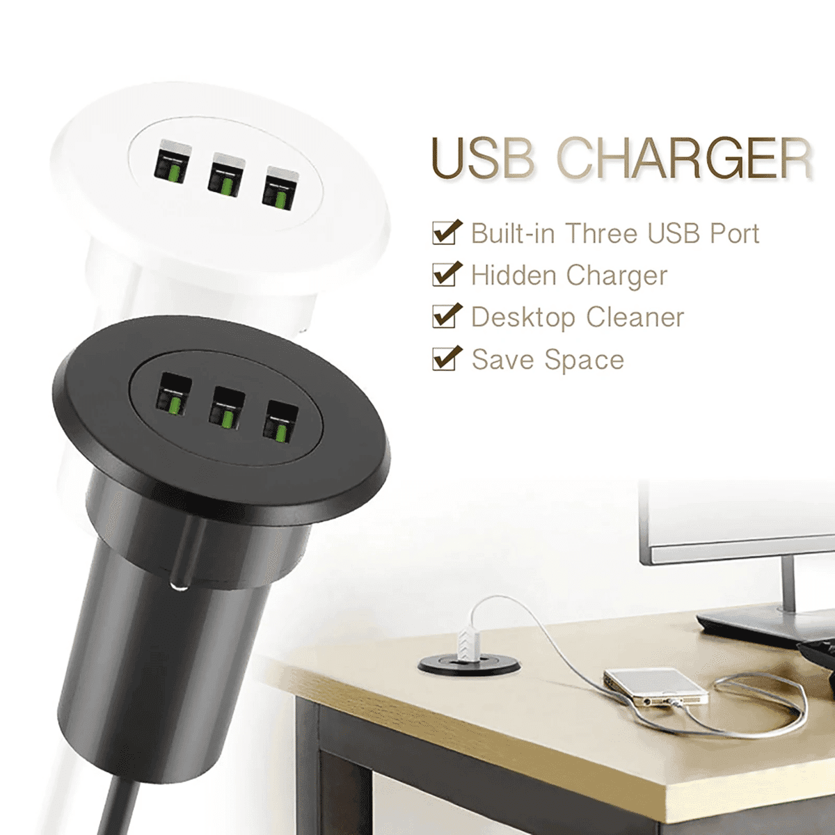 מטען USB שולחני מהיר 5V/3.1A עם 3 יציאות ותקע אירופאי