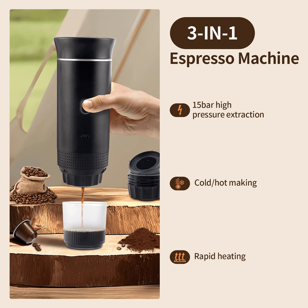 מכונת קפה אספרסו נייד חשמלי 3-in-1