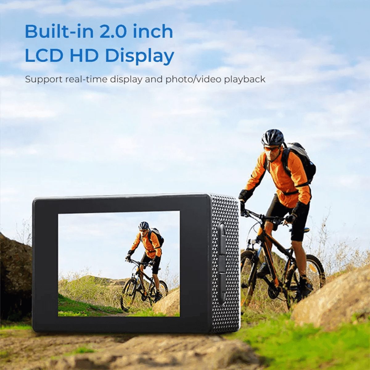 מצלמת אקשן 4K HD עמידה במים עם מסך 2.0 אינץ' – סוללת 900mAh