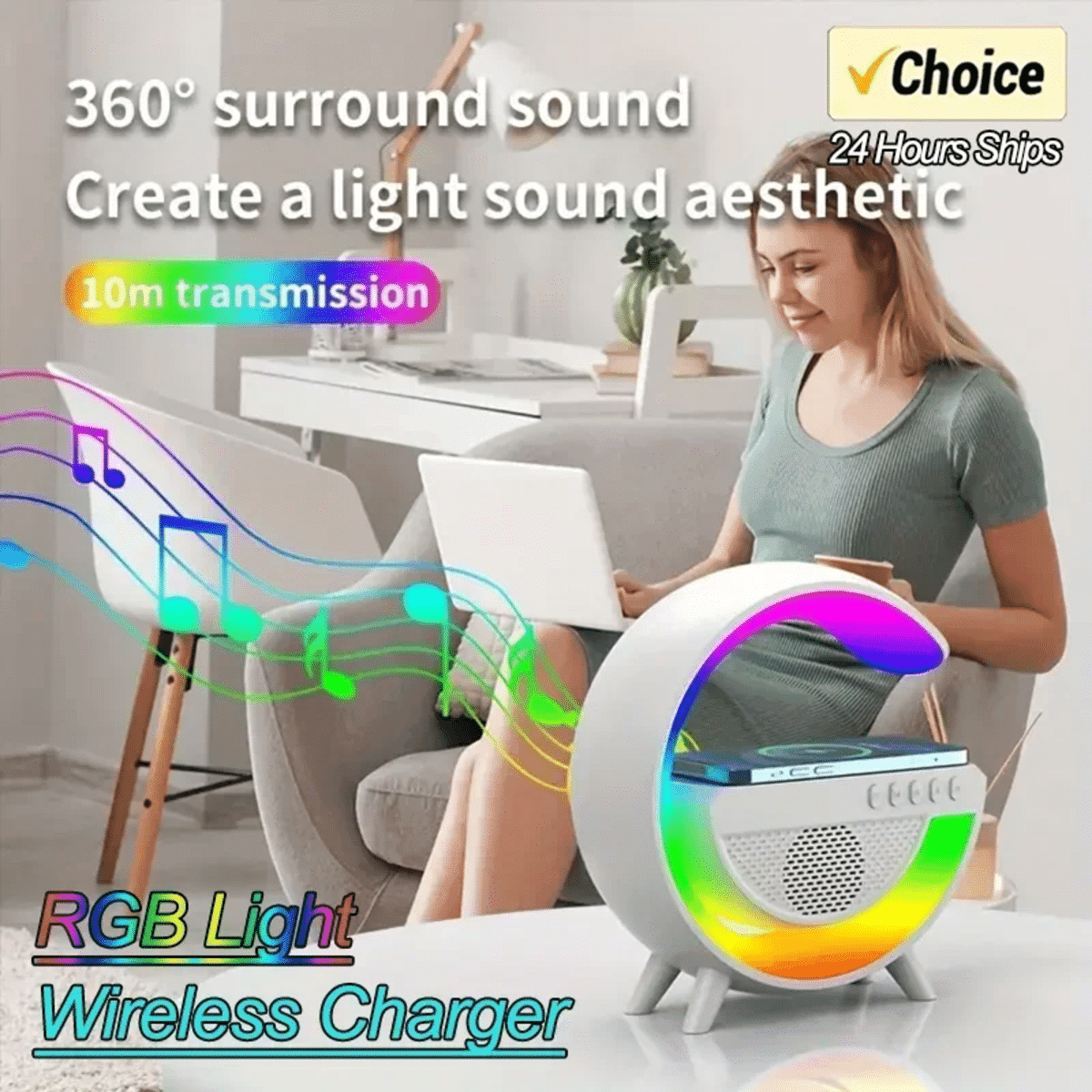 מטען אלחוטי רב-תפקודי RGB עם רמקול Bluetooth – תחנת טעינה מהירה