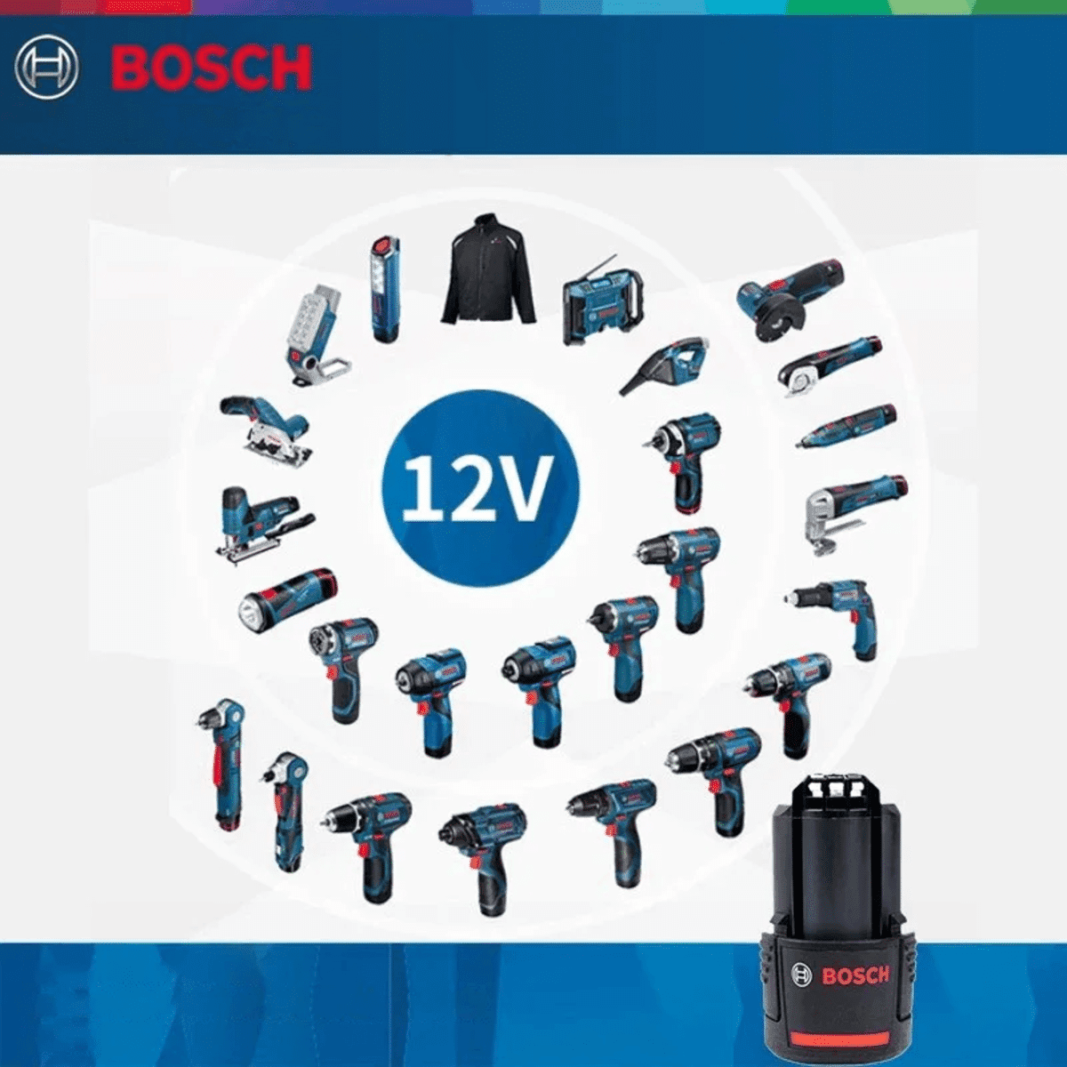 Bosch סוללת 12V ומטען מהיר לכלי עבודה