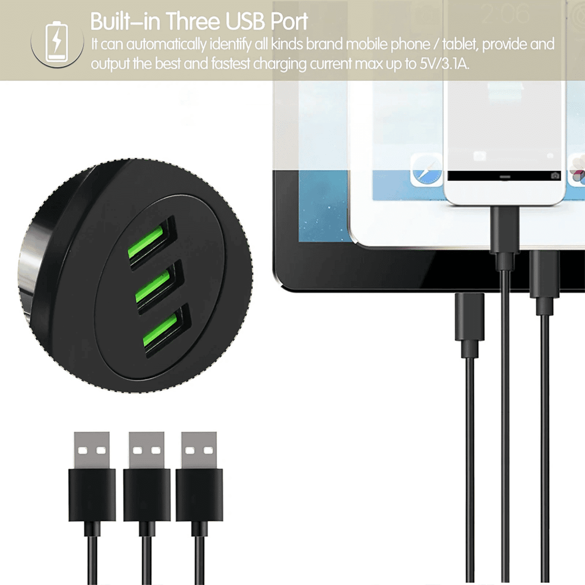 מטען USB שולחני מהיר 5V/3.1A עם 3 יציאות ותקע אירופאי