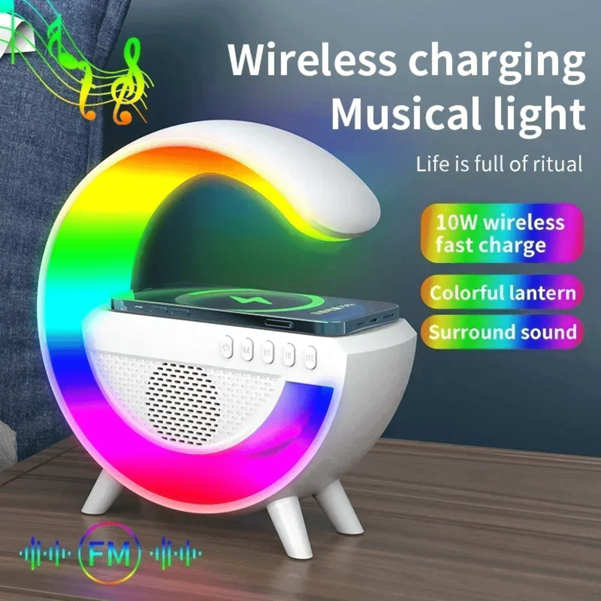 מטען אלחוטי רב-תפקודי RGB עם רמקול Bluetooth – תחנת טעינה מהירה