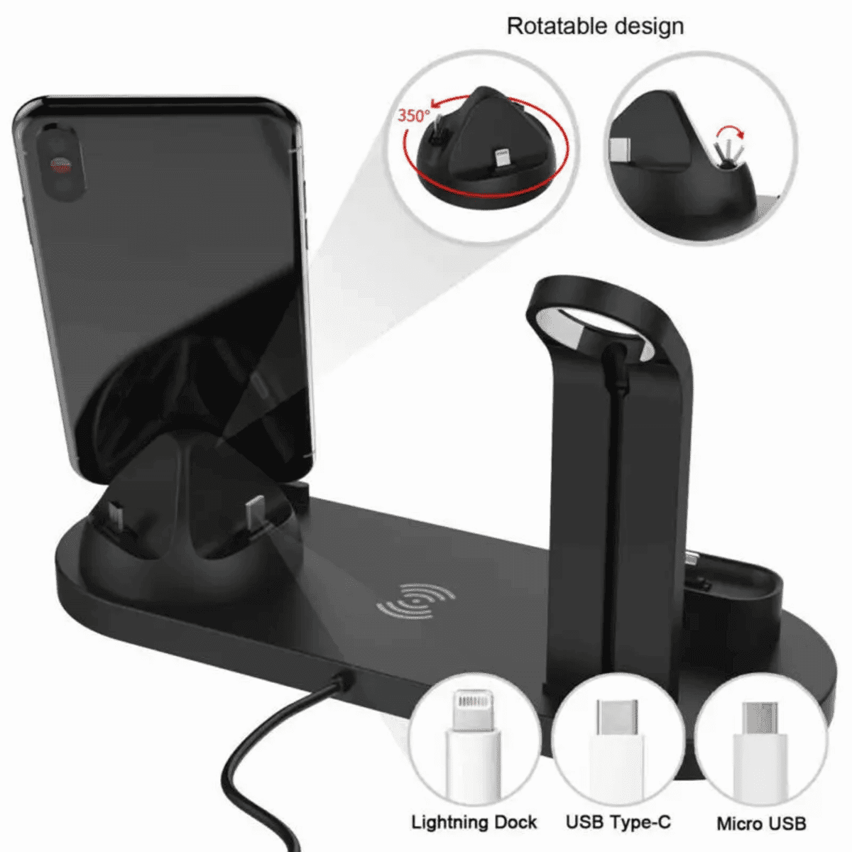 מטען אלחוטי 3 ב-1 PYMH – תחנת טעינה מהירה לאייפון, Apple Watch ו-AirPods