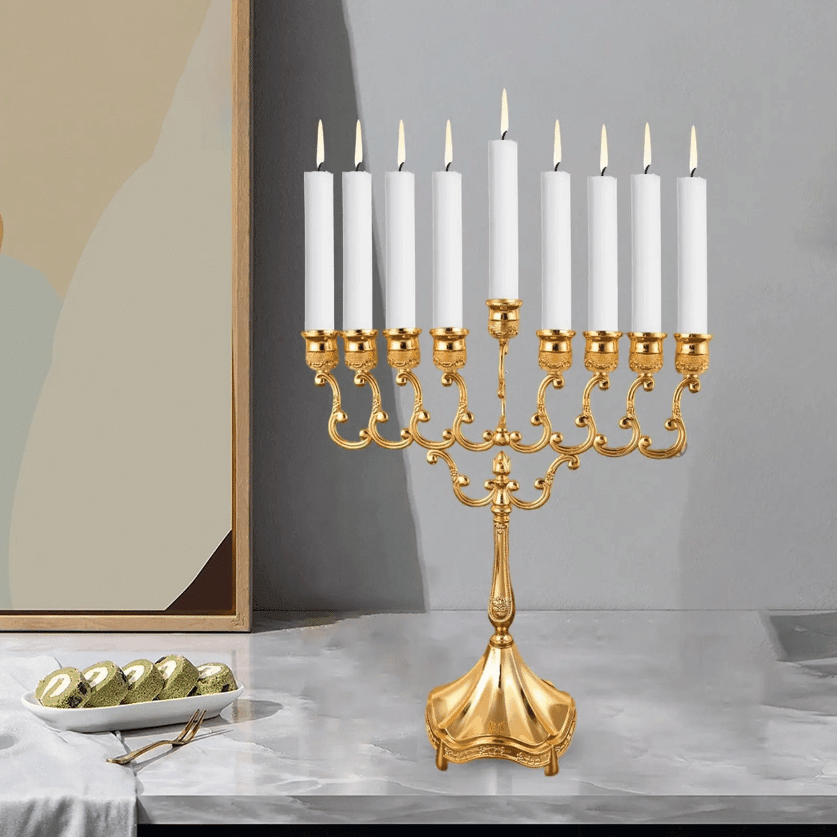פמוט מתכת 9 סניפים לקישוט חנוכה ואירועים