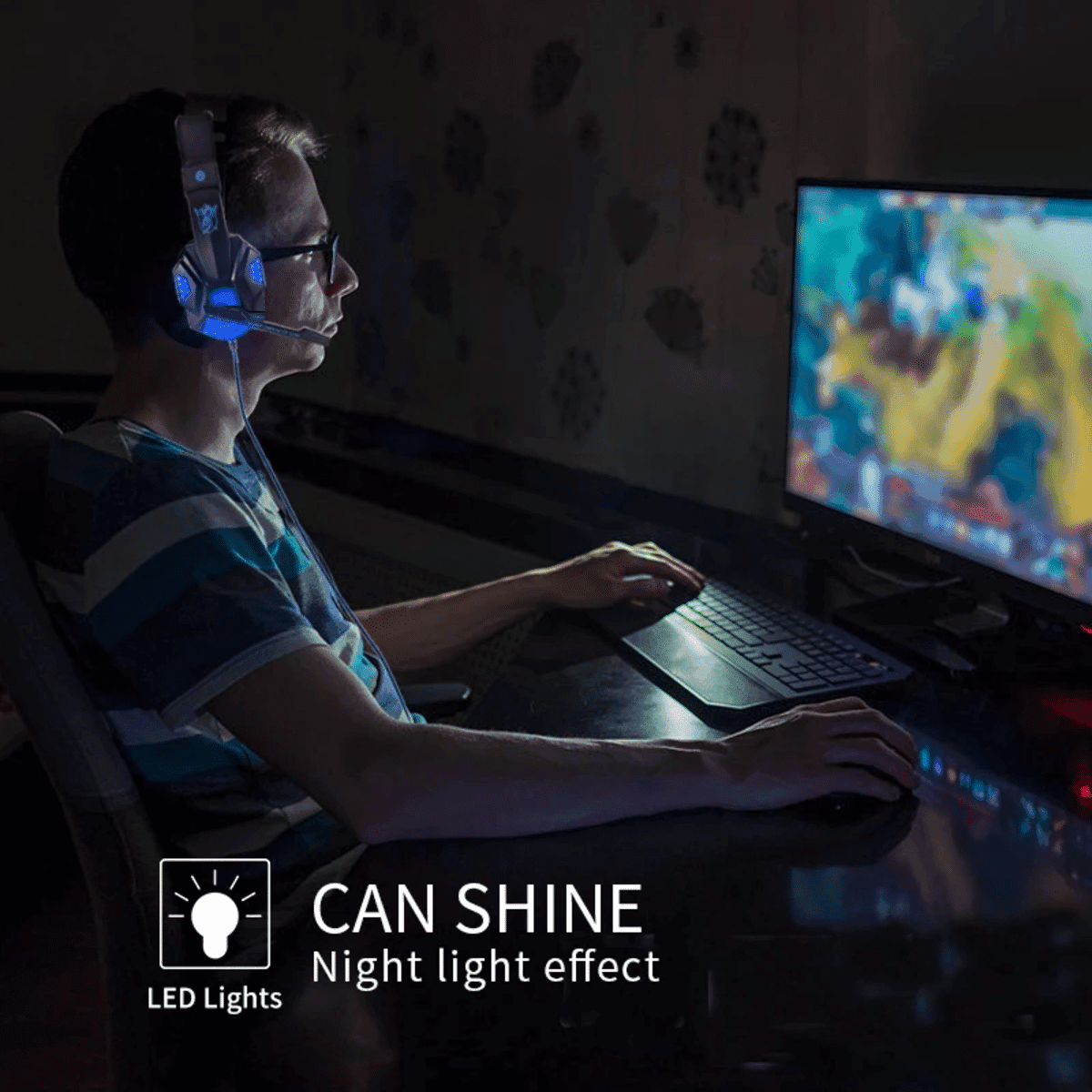 אוזניות גיימינג עם מיקרופון ו-LED למחשב וקונסולות