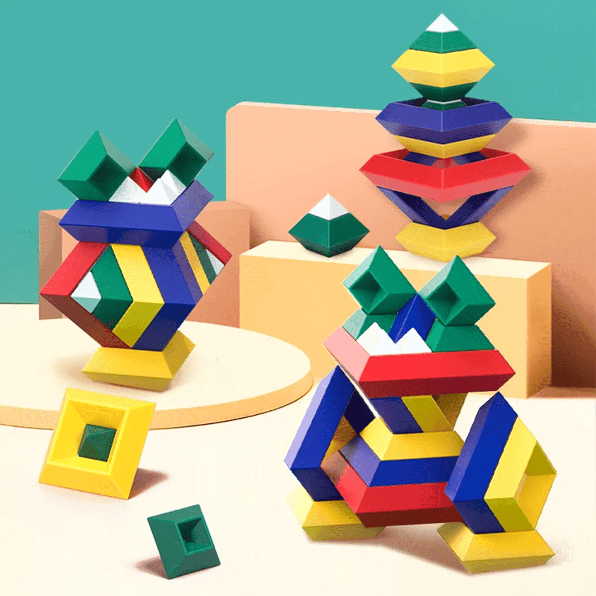 סט אבני הבניין לגיאומטריה 3D – צעצוע חינוכי לילדים
