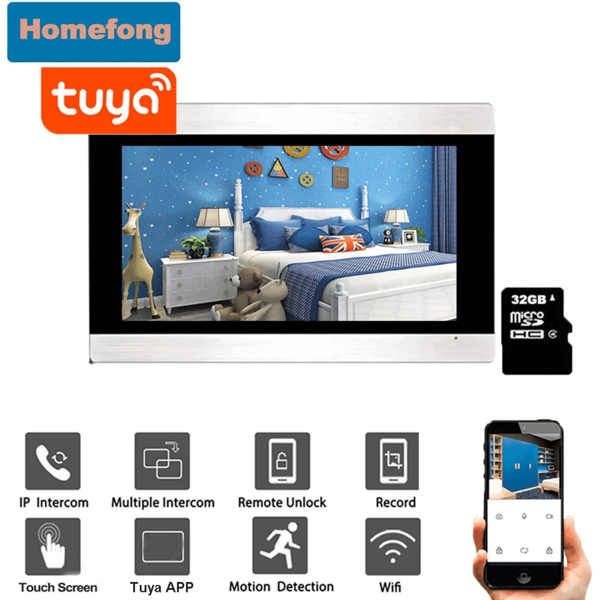 מערכת אינטרקום אלחוטית 1080P עם מצלמה ו-4 צגים