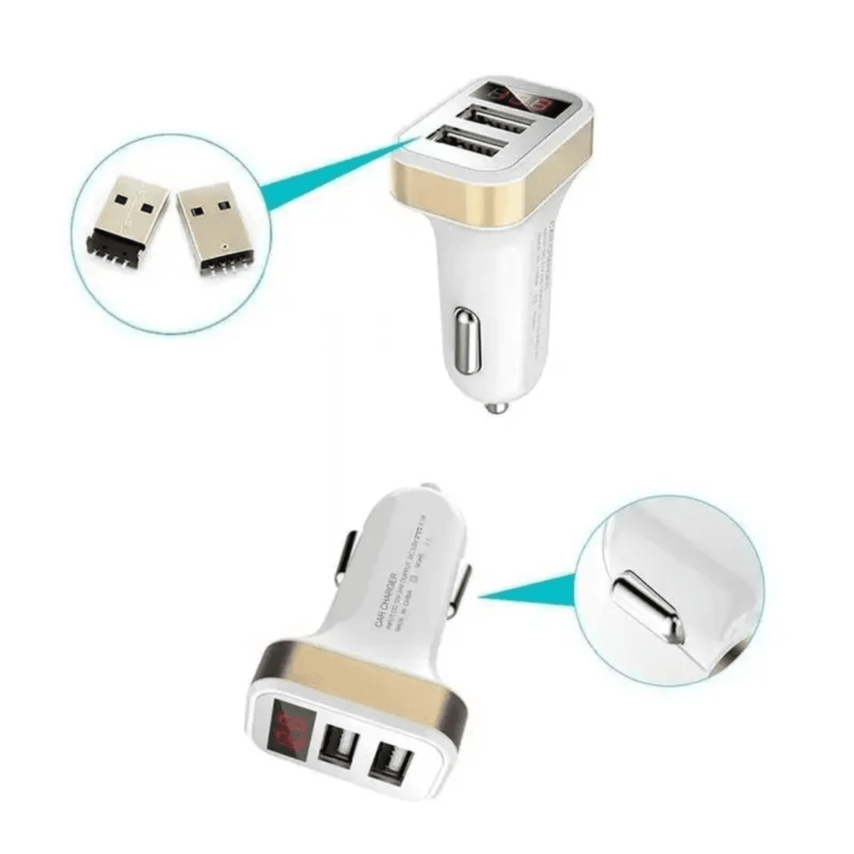 מטען רכב USB פאנל אלומיניום 3 יציאות 3.1A