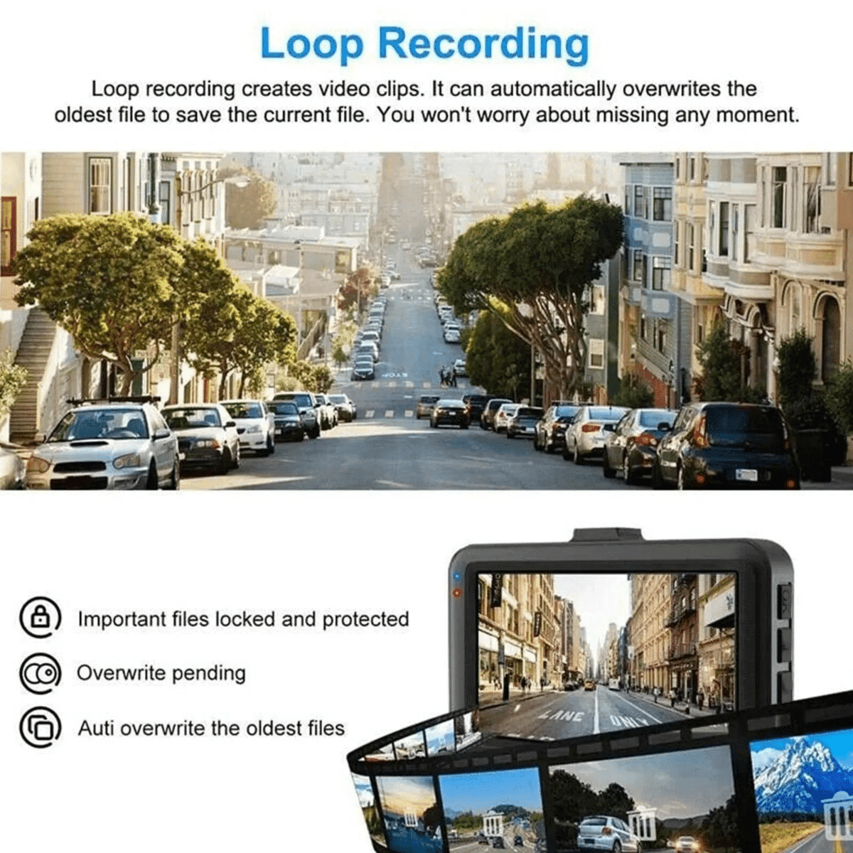 מכשיר DVR עם הקלטה מחזורית לרכב