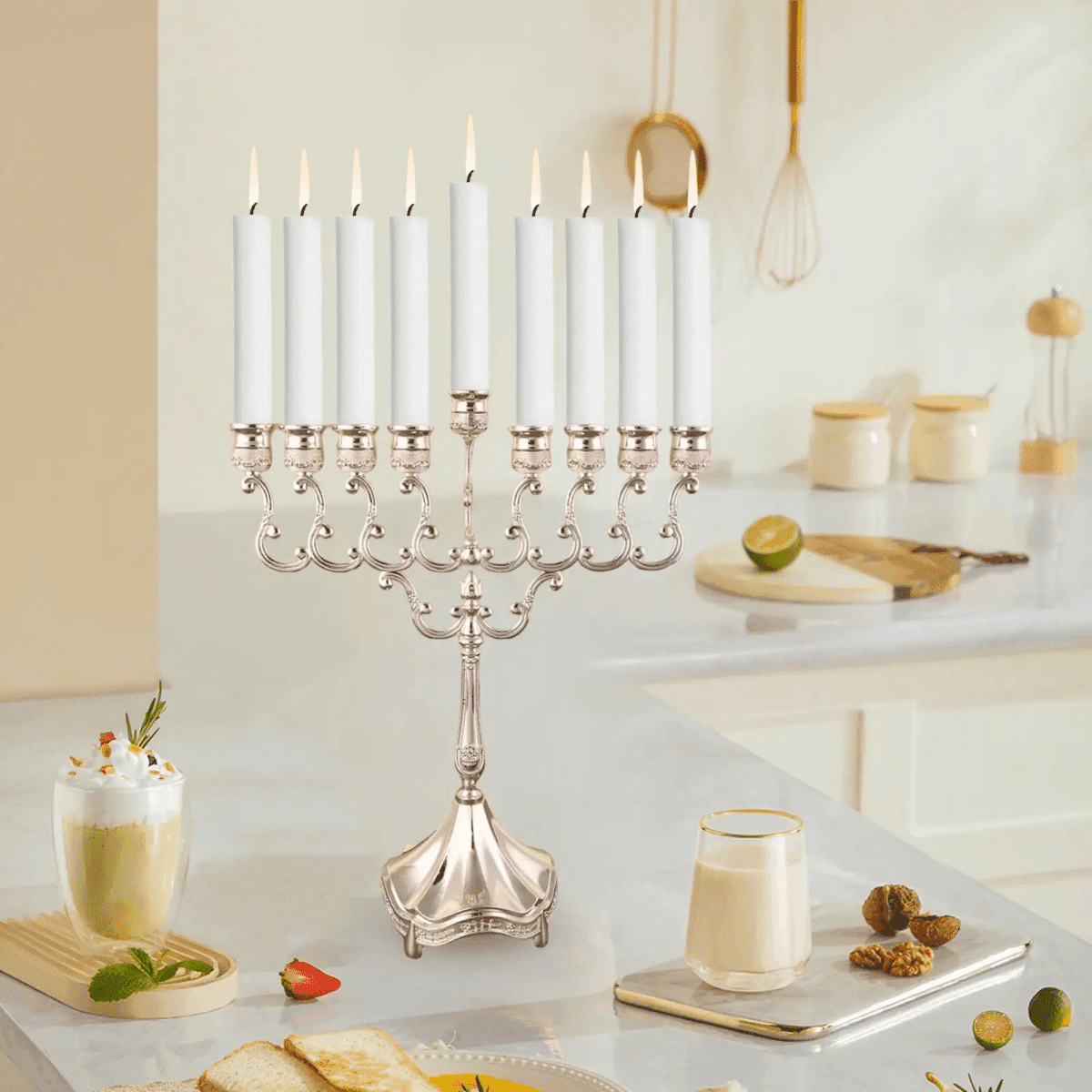 פמוט מתכת 9 סניפים לקישוט חנוכה ואירועים