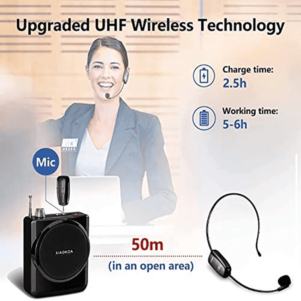 אוזניות מיקרופון UHF אלחוטי