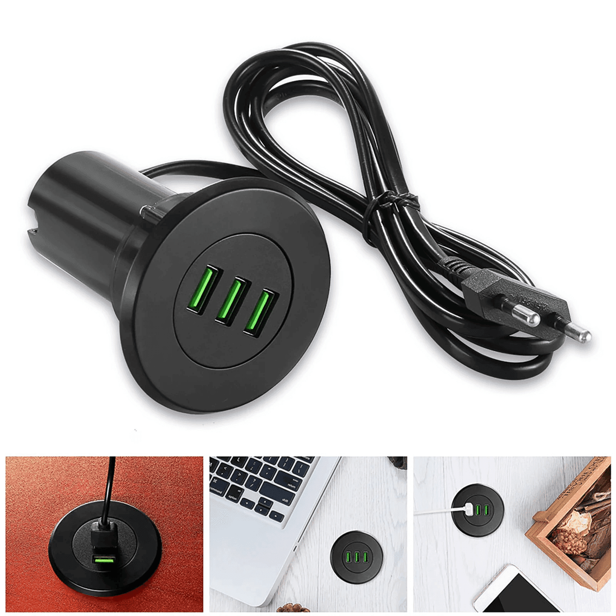 מטען USB שולחני מהיר 5V/3.1A עם 3 יציאות ותקע אירופאי